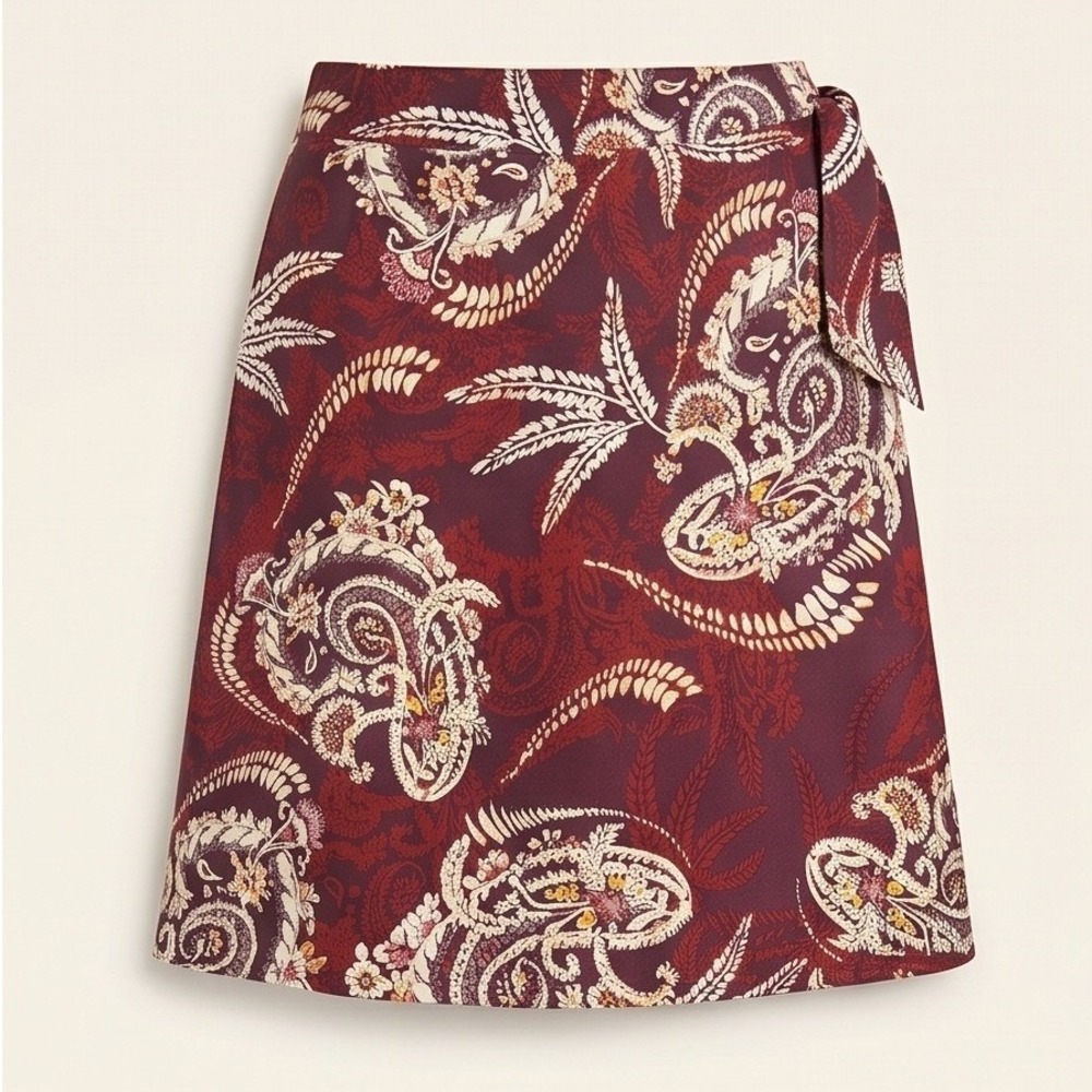 Talbots Womens Plus 18 Paisley Silk Wrap Skirt Burgundy Red Purple NEW